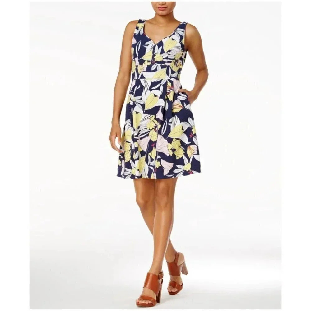 Maison Jules Womens Printed Fit &  Flare Dress